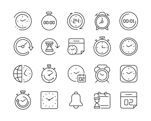 时间和时钟图标-矢量线图标图片下载