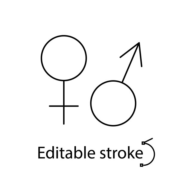 象征金星和火星的轮廓图标。男性和女性项目。可编辑的中风。分离矢量图例图片下载