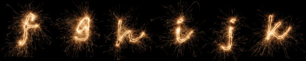 金光闪闪的字母字体字母集合部分F到K孤立的暗黑色背景。西尔维斯特新年生日及庆祝图案设计图片下载