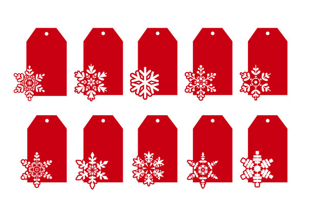 圣诞礼物标签或带有雪花的礼物标签。向量装饰元素。秋季或冬季销售折扣价格标签的剪影。标签模板绘图机，剪纸或激光切割图片下载