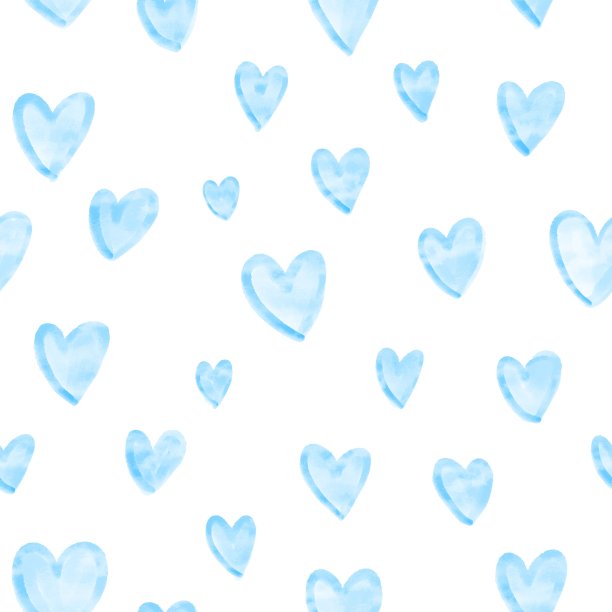 水彩心无缝模式。天蓝心无缝图案。图片下载