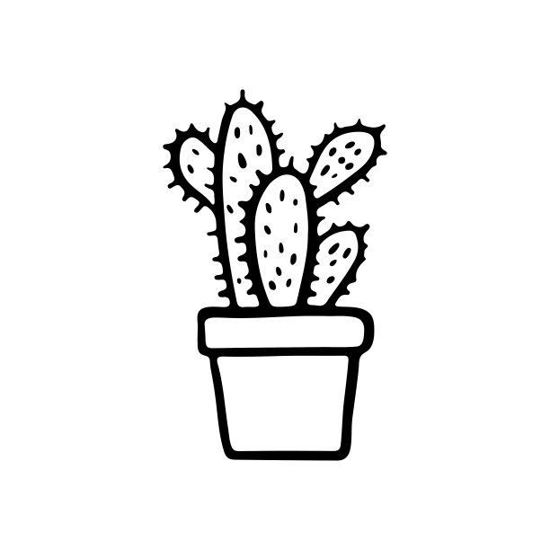 仙人掌图标。黑色墨水轮廓线素描剪影。侧视图。矢量简单的平面图形手绘插图。在白色背景上孤立的物体。隔离。图片下载