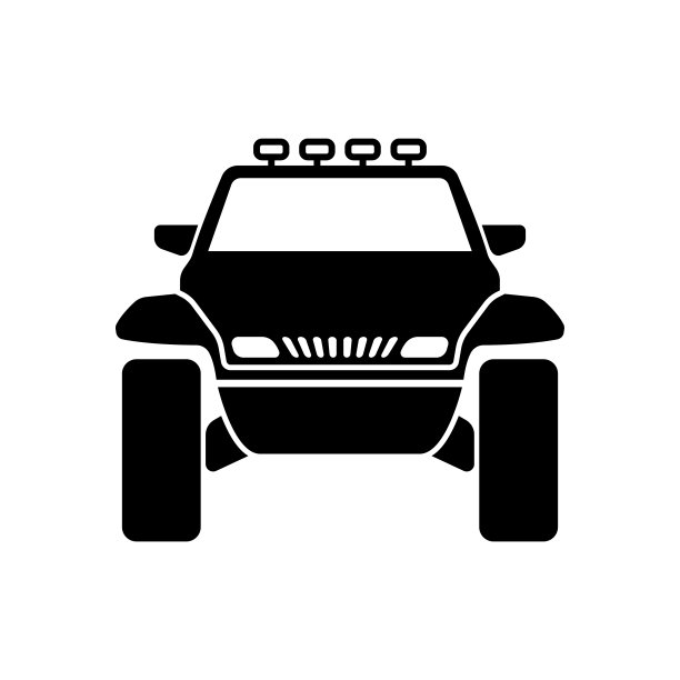 SUV图标。运动越野车辆。前视图。黑色的轮廓。矢量平面图形插图。在白色背景上孤立的物体。隔离。图片下载