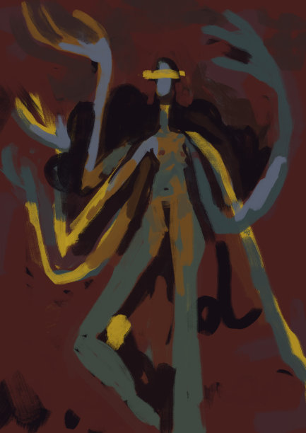 充满活力的人类剪影，人类的女神，象征表现主义艺术，插画，表现主义艺术。奇怪的画，和谐的色彩。插图印刷图片下载