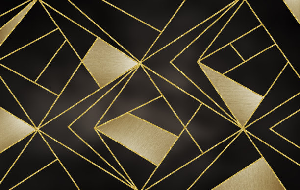 3d现代抽象壁纸。金色的线条与加里和金色的形状，金色的球体和深色的背景。图片下载