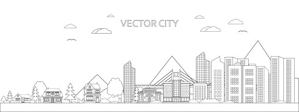 向量海报与城市景观在线艺术风格。有摩天大楼和桥梁的现代城市全景。图片下载