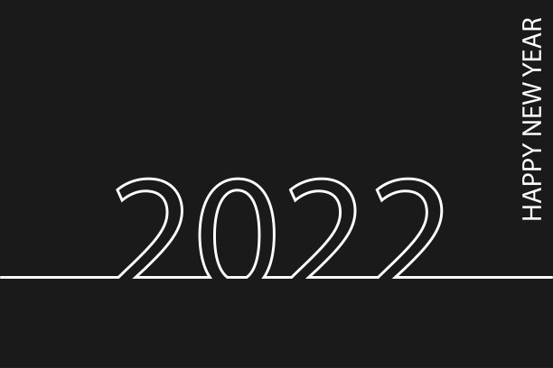 简约风格线条喜迎2022黑白色主题。矢量插图。图片下载