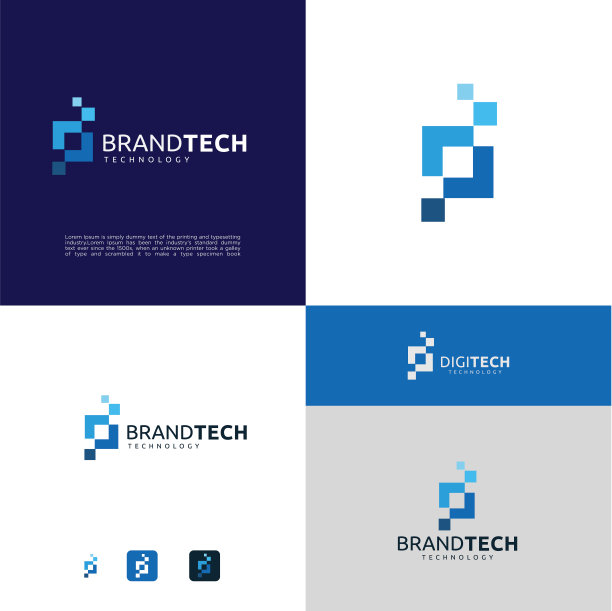 创意抽象方形科技像素设计。数字数据盒设计矢量素材模板图片下载