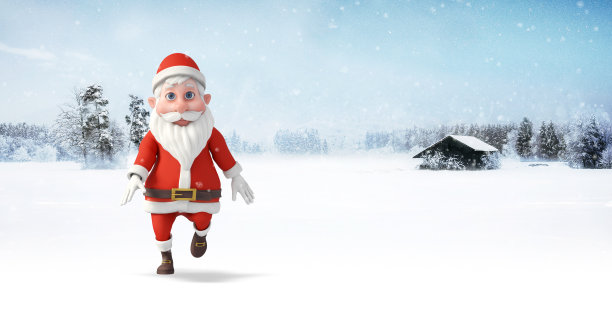 圣诞老人在下雪天跳舞玩乐。图片下载