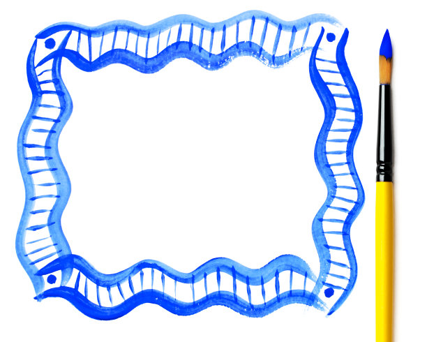 由蓝色笔画和画笔组成的框架(在白色上孤立)图片下载