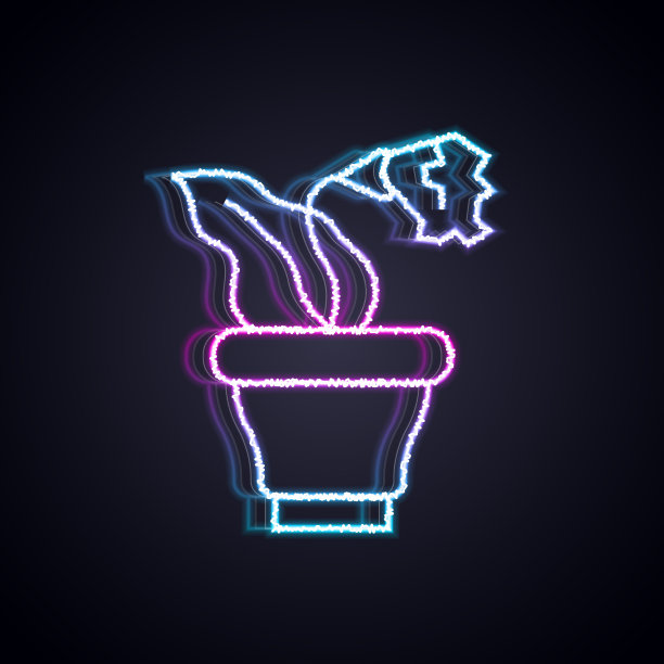 发光的霓虹灯线花在花盆图标孤立上图片下载