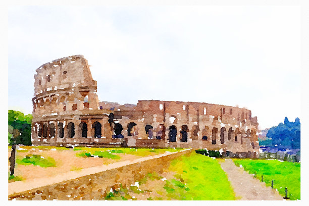 意大利罗马圆形大剧场的水彩画。图片下载