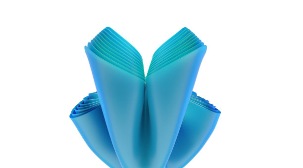 蓝绿色层叠织物抽象背景，折成圆角花朵形状。现代墙纸，多层效果与层和折叠隔离在白色背景，3d渲染图片下载