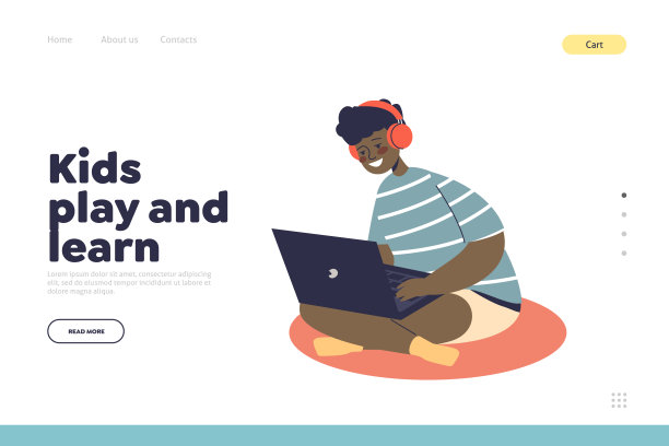 小玩意玩和学习的概念登陆页小男孩使用笔记本电脑在线观看视频图片下载