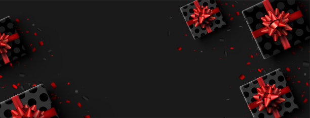 方形黑色圆点礼品盒与红色蝴蝶结。图片下载