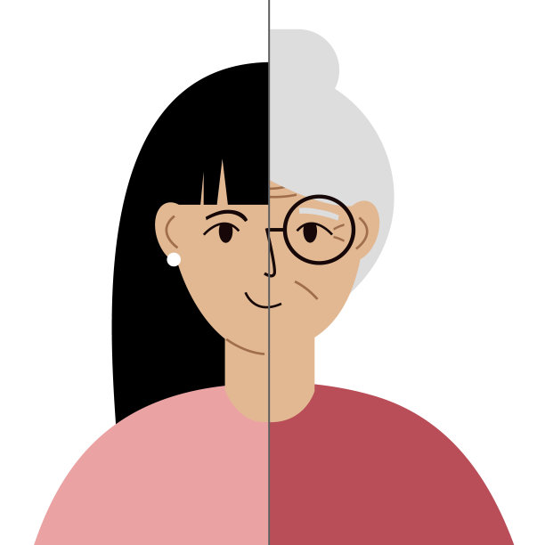 年轻和老女人矢量概念插图。规范优雅的老化过程概念海报。前后概念图片下载