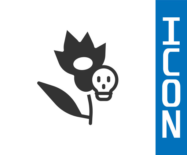 灰色毒药花图标隔离在白色背景。向量图片下载