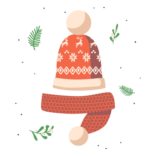 编织婴儿帽子与Bubo和驯鹿装饰，帽子冬季，针织头饰女孩或男孩孤立在白色图片下载