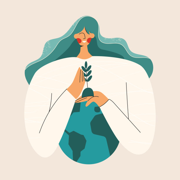 地球母亲地球日还是保护地球环境自然。环境保护。拯救地球，女性保护地球。环保的概念。平面矢量卡通插图图片下载