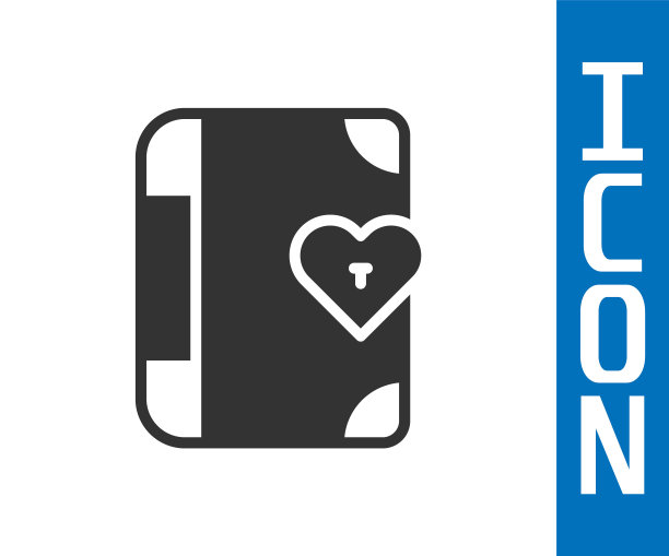 灰色爱情日记笔记本相册图标孤立在白色背景上。情人节快乐。向量图片下载