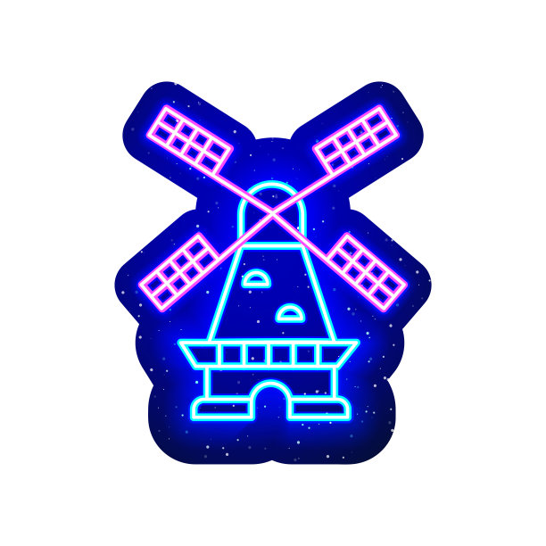 蓝色和粉色霓虹灯荷兰地板厂图标。午夜蓝色。图片下载