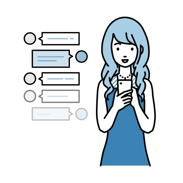 一名身穿连衣裙的女子站在一边，看着手中的智能手机，享受着通过社交网络聊天聊天图片下载