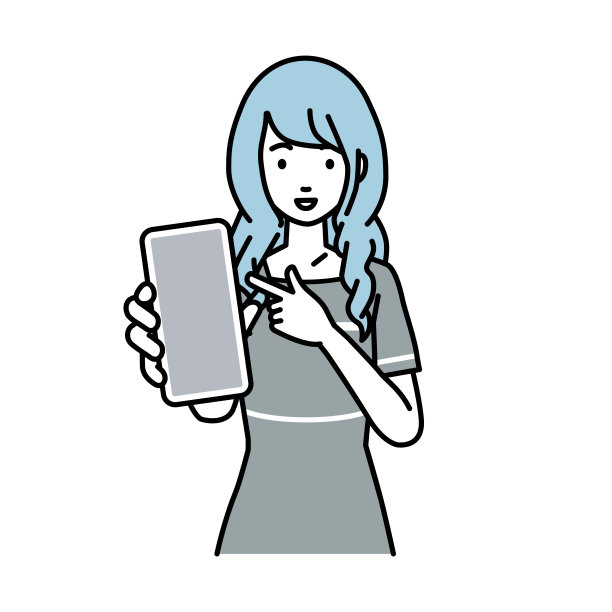 一位女美容师带着微笑推荐、求婚、展示和指向智能手机模型屏幕图片下载