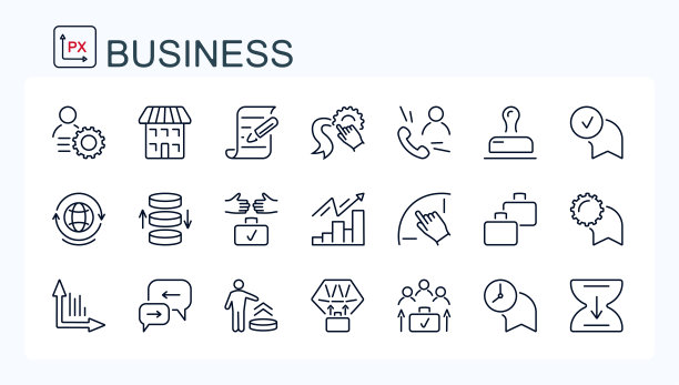一套向量网络图标从细线，业务，团队合作，财务和战略。图片下载