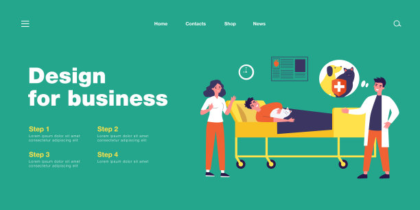 卡通医护人员，病人躺在床上和猫在一起图片下载