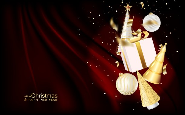 圣诞快乐手工假日背景。红色产品讲台与白色和金色圣诞装饰在红色背景。图片下载