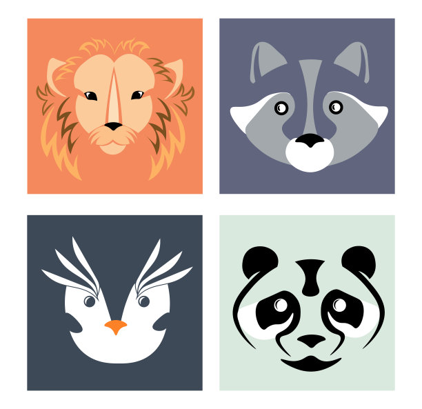一套可爱的简单的动物肖像在白色的背景图片下载