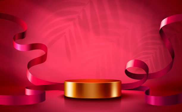 抽象的场景背景。圆筒基座背景与五彩纸屑和丝带。产品展示，模拟，展示化妆品，讲台，舞台底座或平台。向量图片下载