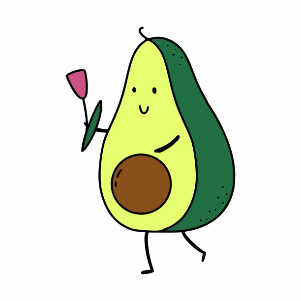 可爱的鳄梨和郁金香。有趣的涂鸦风格贴纸。明信片装饰元素。插图假日3月8日图片下载