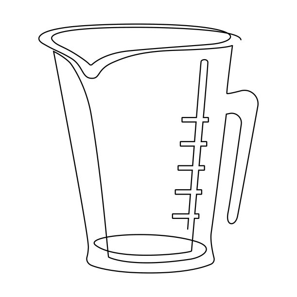 有刻度的量杯，用于测量重量和体积。连续的线条画。矢量插图。图片下载