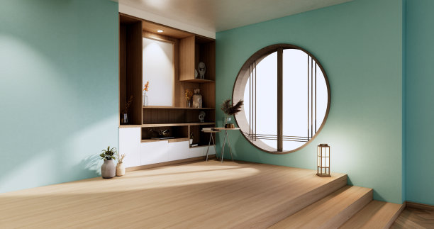 薄荷客厅室内设计。3D渲染图片下载