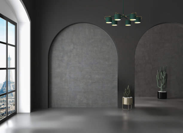 极简主义的黑暗房间与空混凝土墙背景在现代住宅图片下载