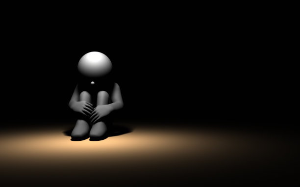 他把自己关在一个黑暗的空间里，抱着膝盖。这是一幅描绘他的概念图图片下载