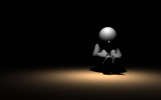 独自一人在黑暗房间里的3D渲染图图片下载