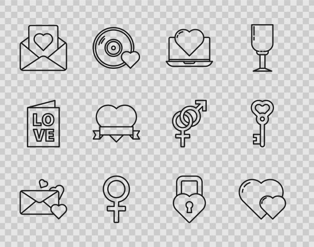 用心心笔记本设定线信封图片下载