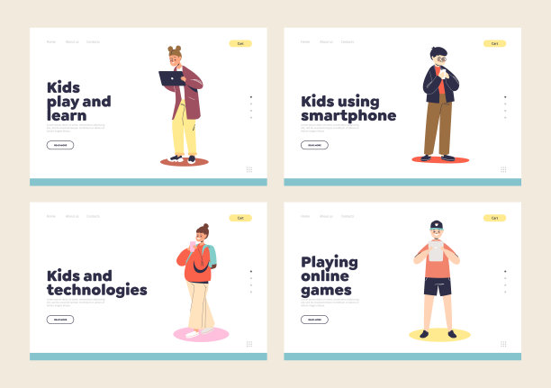 孩子们用现代小玩意设置登陆页面，孩子们手持智能手机、笔记本电脑、电脑、平板电脑图片下载