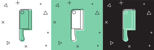 设置肉刀图标孤立的白色和绿色图片下载