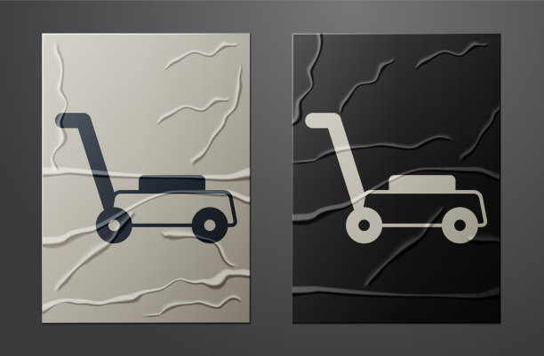 白色割草机图标孤立在皱巴巴的纸图片下载