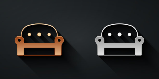 金色和银色沙发图标孤立在黑色图片下载