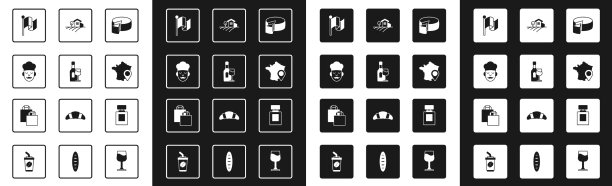 设置奶酪酒瓶与玻璃炊事旗图片下载