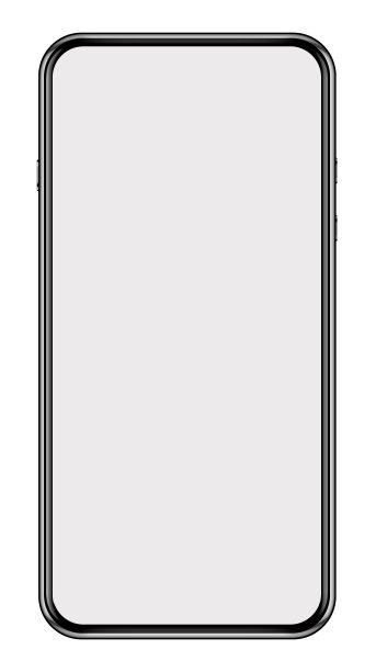 3d插图一个黑色的现代无框智能手机与空白屏幕孤立在白色背景图片下载