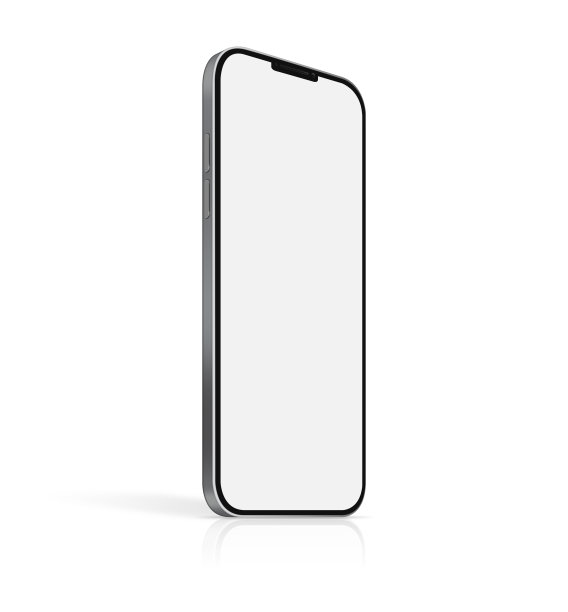 3D插图现实透视黑色智能手机模型在白色背景图片下载