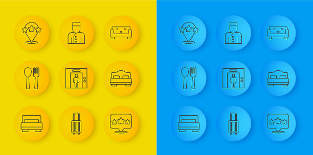 设置线酒店房间床，叉子和勺子升降机图片下载