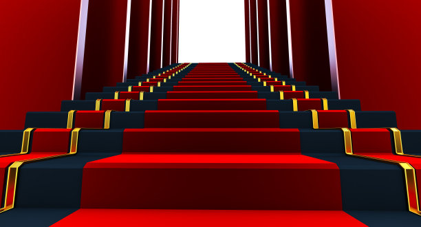 楼梯上的红地毯，3D渲染，通向荣耀的道路，通向荣耀的阶梯图片下载