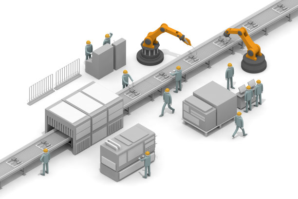 机器操作。在工厂工作的人们。操纵机器人的人。制造业的工作。图片下载