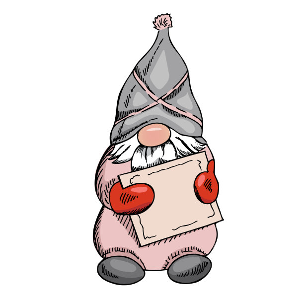 手握卡片的手绘侏儒。北欧gnome。的矢量插图。图片下载